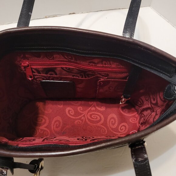 Brighton Women's Pebbled Leather Double Handle Shoulder Black/Brown Bag - Picture 5 of 9